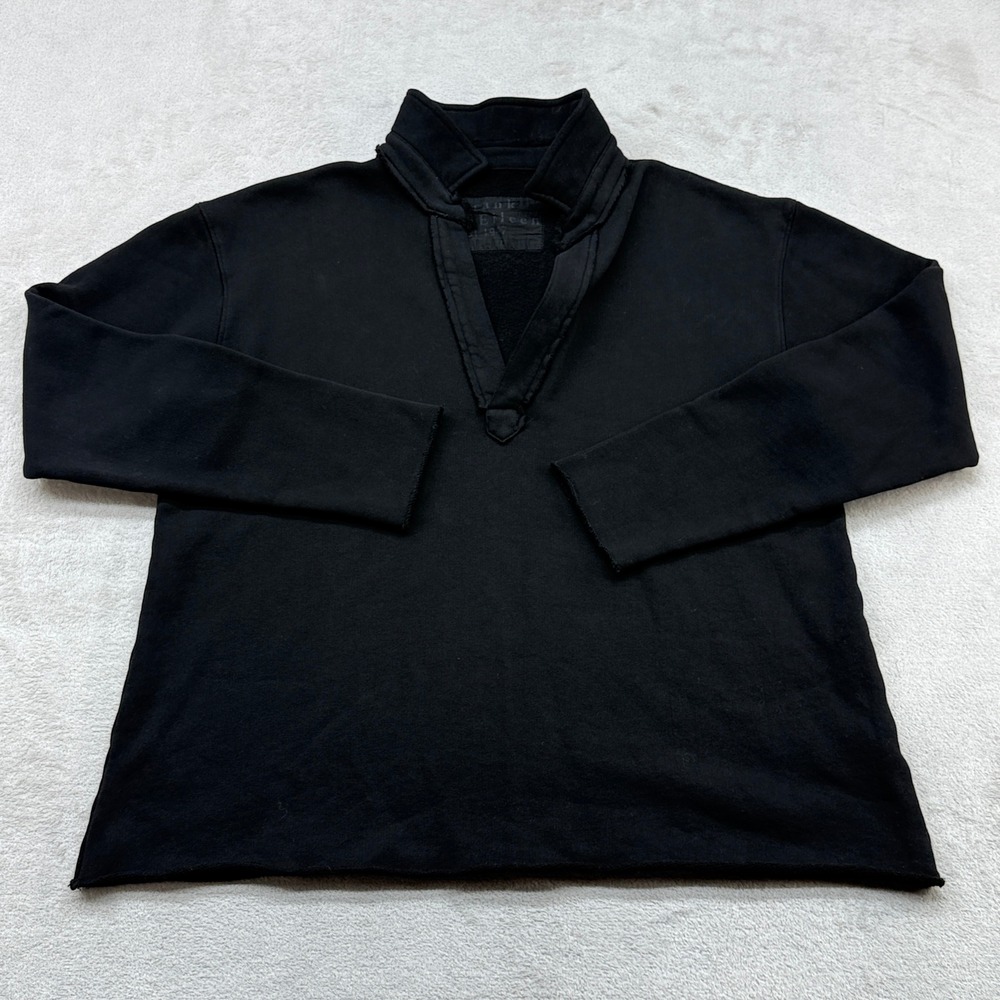 Frank & Eileen Patrick Popover Henley Sweatshirt Women L Black Quiet Luxury Cali